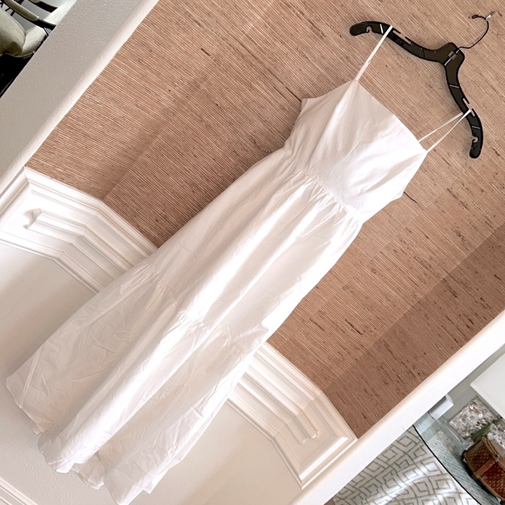 WAYF Women's Ivory Tie-Back Tiered Square-Neck Adjustable Strap Midi Dress LARGE